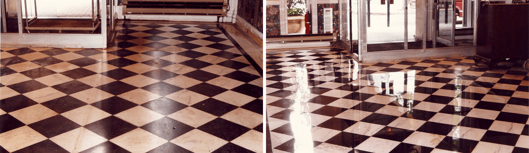 Refinished Belgium Black and Danbigh White marble flooring graces the lobby flooring of a Rittenhouse Square building.